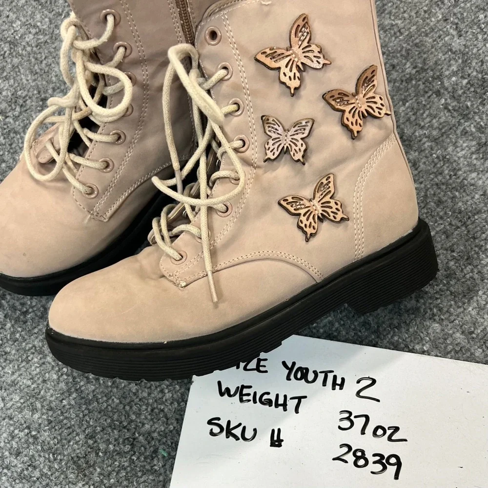 Madden Girl JLEXIE Girls Pink Butterfly Combat Boots Lug Sole Size 2